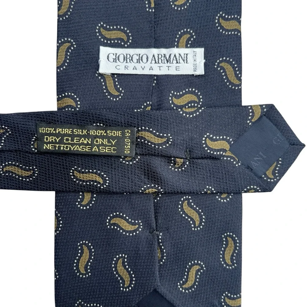 Vintage Giorgio Armani Cravatte Tie Black Gold Paisley Made In Italy 100% Silk